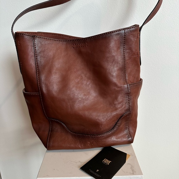 Frye Handbags - Frye Leather Side Pocket Hobo Shoulder Bag Cognac Excellent Like New Condition